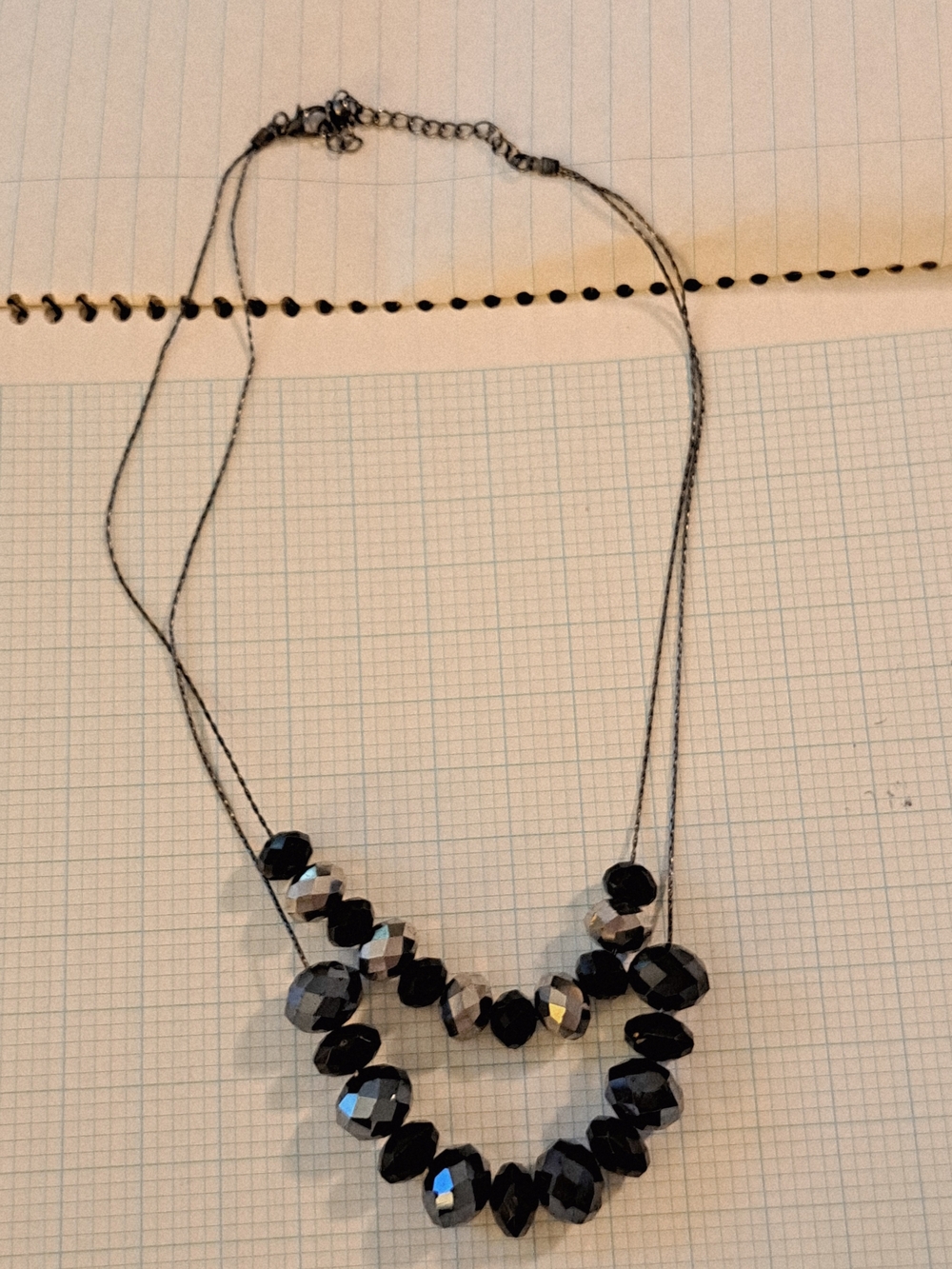 Double-Strand Mirror Faceted Black Bead Necklace